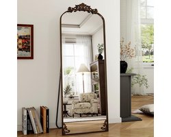 Traditionele Boogvormige Volledige Lengte Spiegel van 161cm x 52cm in Bronzen Kleur, Barokke Wanddecoratie voor Thuisgebruik