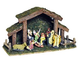 Traditionele Handgeschilderde Kerststal - 38 x 22 cm Rustic Kerstversiering voor Woonkamer en Tafelblad
