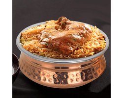 Traditionele Indiase serveerschaal koper roestvrij staal gehamerd handwerk Indiase gerechten en portie curryterrine serveerservies voor huishouden en keuken (15 cm) 450 ml set van 4