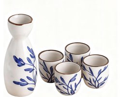 Traditionele Japanse Sake Set van 5 Stuks, Keramische Theeservies voor Restaurants en Huishoudelijk Gebruik, Perfect voor Thee en Sake Genieten