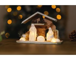 Traditionele Kerststal - Handgeschilderde Decoratie voor Woonkamer, Tafel en Raam - 38 x 22 cm