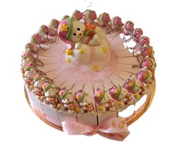 Traktatie taart - Babyshower - geboorte traktatie met beertjes en spaarpot - 24 doosjes roze doosjes doopsuiker kraamcadeau