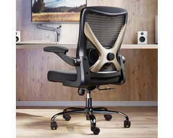 TRALT Ergonomische Bureaustoel - X-vormige computer Bureaustoel - Comfortabel - Ergonomisch - Bureaustoel met Lendensteun - Mesh-Bureaustoel - Bureaustoel voor lange uren - Zwart/Goud