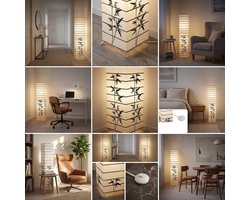 Trango 1212L Design Vloerlamp *JAPAN* Rijstpapier Lamp *HANDMADE* in Wit met Decoratieve Staven & Bamboe Motief I incl. 2x E14 LED lampen - Vorm: hoekig - Hoogte: ca. 125cm - Woonkamer lamp - Vloerlamp
