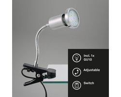 Trango 2967 LED Klemlamp *EASY* Tafellamp, Leeslamp, Clip Lamp in Zilver-Chroom Look Klemspot, Nachtlampje, Bureaulamp incl. 1x GU10 3000K Warm Witte LED Lamp & Decoratieve Chroom Ring