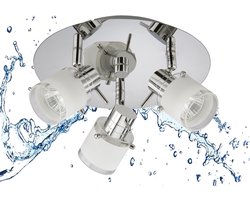 Trango 3-vlam 1006R-6KSD LED Badkamerlamp IP44 *RONNY* Badkamer Plafondlamp - incl. 3x 5 Watt 3-Traps Dimbaar 6000K Daglicht Wit GU10 LED Lamp Plafondspot, Spots Draaibaar & Draaibaar met Glazen Kap in Chroom Rondelle