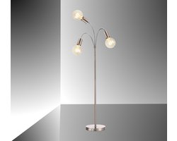 Trango 3-vlam 1531SD vloerlamp *EARTH* incl. 3x 4W 3-traps dimbare E27 LED lamp 2500K goud-warm wit in RVS optiek ca. H1550mm 3 lamparmen draaibaar Vloerlamp, bureaulamp