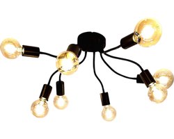 Trango 8-flg. Plafondlamp zwart-mat 1013B woonkamer lamp armen draaibaar *SPY* met 8x E27 fitting voor LED lamp keukenlamp, gang plafondlamp, vintage kroonluchter (zonder gloeilamp)