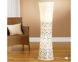 Trango Design Vloerlamp 1240L *KOS* Rijstpapier Lamp *HANDMADE* in wit met bloemmotief incl. 2x 5 Watt E14 LED lamp - Vorm: Rond - Hoogte: 125cm - Woonkamer lamp - rijstpapier vloerlamp