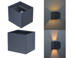 Trango IP44 Up & Down Wandspot 8015-01A incl. 1x 3,5 Watt G9 LED-lamp *FLEX* in antraciet mat Hoekig met instelbare stralingshoek voor binnen- en buitenarmatuur, buitenspot, wandlamp