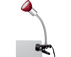 Trango LED Klemlamp 2989-012 *EASY* Tafellamp I Leeslamp I Clip Lamp met Rode Glazen Lampenkap, Klemspot I Nachtlampje I Bureaulamp incl. 1x 5 Watt GU10 3000K warm witte LED lamp