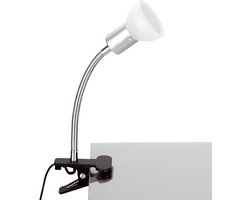 Trango LED Klemlamp *EASY* 2989-016 Tafellamp I Leeslamp I Clip Lamp met Wit Glazen Lampenkap, Klemspot I Nachtlampje I Bureaulamp incl. 1x 5 Watt GU10 3000K warm witte LED lamp