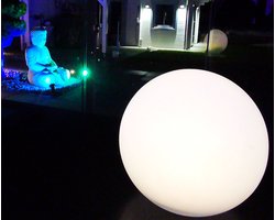 Trango Set van 1 IP65 LED solar lamp SO-001 in 20cm diameter wit mat met 3000K warm wit LED & RGB kleurverandering LED *SNOWY* solar ball light bulb, buitenlicht, globe lamp, tuinlamp