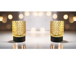 TRANGO Set van 2 - 2017-21C-SD*2 Touch LED Tafellamp 3-Traps Dimbaar met Beige Glazen Kap incl. 4 Watt E14 Lamp 2700K warm wit *JIL* Tafellamp, Nachtlampje, Vensterbank Lamp