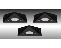 Trango Set van 3 LED Inbouwspots COOK – 6740-35N – 230V – 3x 4,8W warm wit (3000K) – Driehoekslicht – Keukenkastverlichting mat zwart – Uitbreidbaar