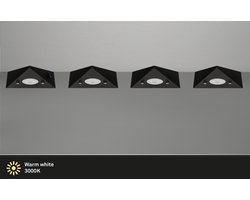 Trango Set van 4 Keukenlamp onderkast mat zwart 6740-45 *COOK* Inbouwarmatuur - inbouwspot incl. 4x 4.8 Watt LED Module 3000K Warm Wit Driehoek Lamp – Keukenkast Verlichting 230V Uitbreidbaar