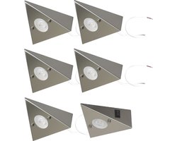 Trango Set van 6 Keukeninbouwarmatuur 6739-62 incl. 6x 4,8 Watt LED Module 3000K warm wit *COOK* Inbouwarmatuur - Inbouwspot van roestvrij staal - Schakelaar - Driehoekslamp - Kastverlichting - Keukenlamp