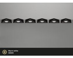 Trango Set van 6 Keukenonderkastverlichting 6740-65 mat zwart *COOK* inbouwarmatuur - inbouwspot incl. 6x 4,8 Watt LED module 3000K warm wit driehoekslicht – keukenkastverlichting 230V uitbreidbaar