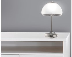 TRANGO *TRAPLOOS DIMBAAR* 2017-93T LED bureaulamp in mat nikkel met gesatineerde glazen kap *DALLAS* Tafellamp, nachtkastje & vensterbanklamp incl. 1x 5 watt LED module 3000K warm wit