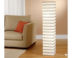 Trango1215L Design Vloerlamp *JAPAN* Rijstpapier lamp *HANDMADE* in wit met decoratieve staven incl. 2x E14 LED lampen - Vorm: hoekig - Hoogte: ca. 125cm - Woonkamer lamp - Vloerlamp