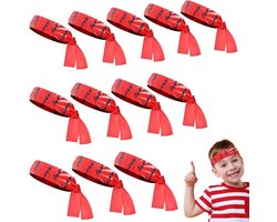 TRANKIELO® – 12 Stuks Ninja Themapakket – Rode Karate Hoofdbanden – Perfect voor Halloween en Verjaardagsfeestjes