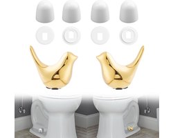 TRANKIELO® - 2 Keramische Toiletboutdoppen met Gouden Vogels – Inclusief 4 Universele Toiletboutafdekkingen – Hoogwaardig Porselein en Kunststof