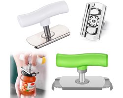 TRANKIELO® - 2 Stuks Duurzame Blikopener – Verstelbaar Keukengereedschap – Moeiteloos Openen voor Artritis en Senioren – Geschikt voor Verzegelde Glazen – Groen en Wit