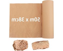 Trankielo - 38cm x 50m Honingraat Verpakkingspapier Kraft Honingraat Kussens Papier Geperforeerd Bruin Honingraat Verpakkingspapier Rol voor Verhuizing Verzenden Cadeauverpakking