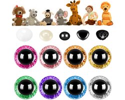 TRANKIELO® - 72 stuks 3D 14mm Glitter Poppenogen – Veiligheidsogen en -Neuzen – Knutselogen Zwart en Kleurrijk – Knoopsogen en Neuzen voor Speelgoed, Knuffels en Gehaakte Dieren