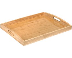 TRANKIELO® – Bamboe Dienblad met Handgrepen – Houten Serveerschaal – Keuken- en Salontafel Decoratie – Duurzaam en Stevig Ontbijt- en Theedienblad – 50 x 35 x 4 cm"