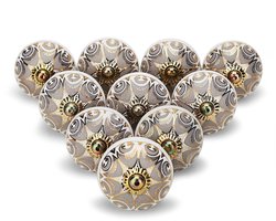 TRANKIELO® - Boho grijze keramische kastknoppen - Set van 6 - Vintage stijl – Eenvoudig te installeren – Decoratief