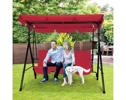 TRANKIELO® - Buiten Schommelbank met 3 Zitplaatsen, Verstelbare Canopy en Kussens, Rood
