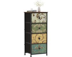 TRANKIELO® - Commode met 4 stoffen laden – Smalle kaptafel – Industrieel ontwerp voor slaapkamer, woonkamer, hal