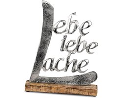 TRANKIELO® - Decoratieve Woorden "Lach, Liefde, Leef" – Mangohout en Aluminium – Tafeldecoratie – 18cm Hoogte