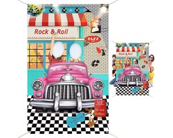 TRANKIELO® - Disco Party Decoratie – 50s Themafeest Foto Achtergrond – Roze Retro Auto – Perfect voor Feest
