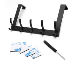 TRANKIELO® – Duurzame dubbele rij deurhanger – Metalen kapstokhaak voor slaapkamer en badkamer – Kleding, tassen, jassen en handdoeken houder – Zwart