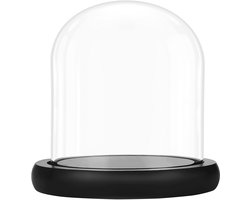 TRANKIELO® – Glazen Stolp met Zwart Houten Basis – 10 cm – Decoratieve Display voor Fee Lichten, Antieke Items en Kopstukken