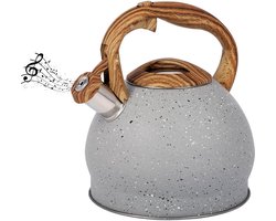 TRANKIELO® - Grijze Fluitketel met Textuur - 3L Theepot voor Gasfornuis/Inductieplaat - Roestvrijstalen Warmwaterketel voor Kamperen & Thee/Koffie