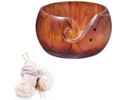 TRANKIELO® - Handgemaakte Brei Kom, 15,5x9,5cm, Grenenhout – Naaldwerk Garen Houder met Verwijderbaar Deksel & Gaten - Wol Opbergkom voor DIY Haak & Brei Home Decor