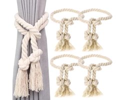 TRANKIELO® - Handgeweven Gordijnen Met Gesp – Decoratieve Embrasses – Katoen Met Kwast – Beige