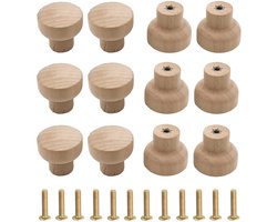 TRANKIELO® - Houten Meubelknoppen - Set van 12 - Ronde Vorm – Perfect voor Laden en Kastdeuren - Houten Hardware – Economisch en Praktisch – Stijlvol Design – Handgrepen voor Meubels