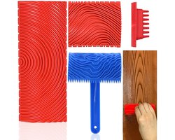 TRANKIELO® - Imitatie Houtnerf Gereedschap – 3-Delige Set – Duurzaam Rubber Design – Voor DIY Wanddecoratie & Houten Deur– Rood en Blauw