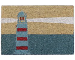 TRANKIELO® - Kokos deurmat 40x60 cm – Antislip schoonloopmat voor binnen en buiten – Nautisch design met vuurtoren