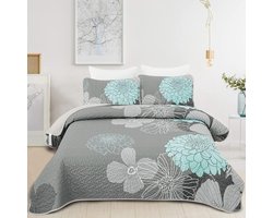 TRANKIELO® – Luxe Bedsprei 220x240 cm – Groene Bloemendeken – Zachte Zomerdeken – Inclusief 2 Kussenslopen 48x75 cm – Microvezel