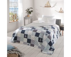 TRANKIELO® - Luxe Maritieme Sprei - Tweepersoonsbed Quilt – 220x240 cm – Marineblauw - Stijlvol Patchwork Design