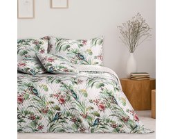 TRANKIELO® - Luxe Sprei – 240x260cm – Tweezijdig Design – Onderhoudsvriendelijk – Uniek Planten- en Vogelpatroon – Multicolor