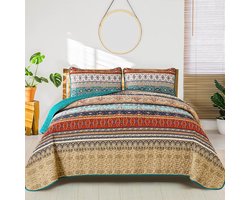 TRANKIELO® - Luxe Sprei Set 240x260cm – Comfortabele Microvezel Bedsprei – Stijlvolle Boho Woondeken voor Slaapkamer – Inclusief 2 Kussenslopen 50x75cm