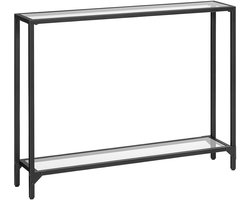 TRANKIELO® - Minimalistische 2-laags glazen consoletafel - 100 x 22 x 80 cm - Zwart met stevig metalen frame - Geschikt voor kleine ruimtes