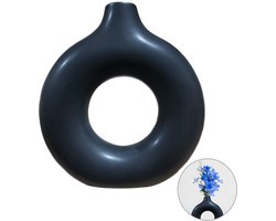 TRANKIELO® - Moderne Keramische Vaas – Ronde Vorm – Geschikt voor Pampasgras – Zwart – Perfect als Woondecoratie of Housewarming Cadeau