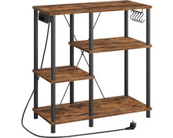 TRANKIELO® – Multifunctioneel Bakkersrek – Keukenopbergrek met Stopcontacten – Vintage Design in Bruin en Zwart – Inclusief 5 S-Haken"